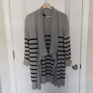 Striped draped open front cardigan